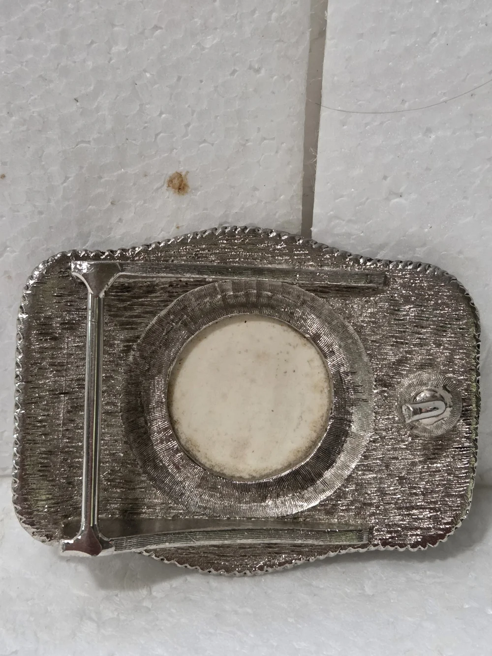 Vintage  Belt Buckle with Silver Tone SCRIMSHAW CLIPPER SAIL BOAT